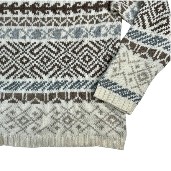 PURE & SIMPLE NORDIC FAIR ISLE CHUNKY KNIT LAMBSWOOL CREAM TURTLENECK SWEATER - Picture 7 of 14